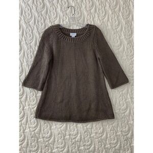 Soft Surroundings Sweater Womens PS Brown 3/4 Sleeve Thick Shaker Knit Pullover